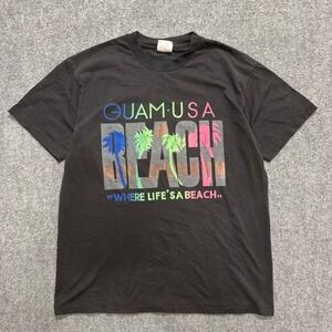 VTG Guam USA T-shirt men's L Black Single  Stitch Beach Where Life's a Beach 90s